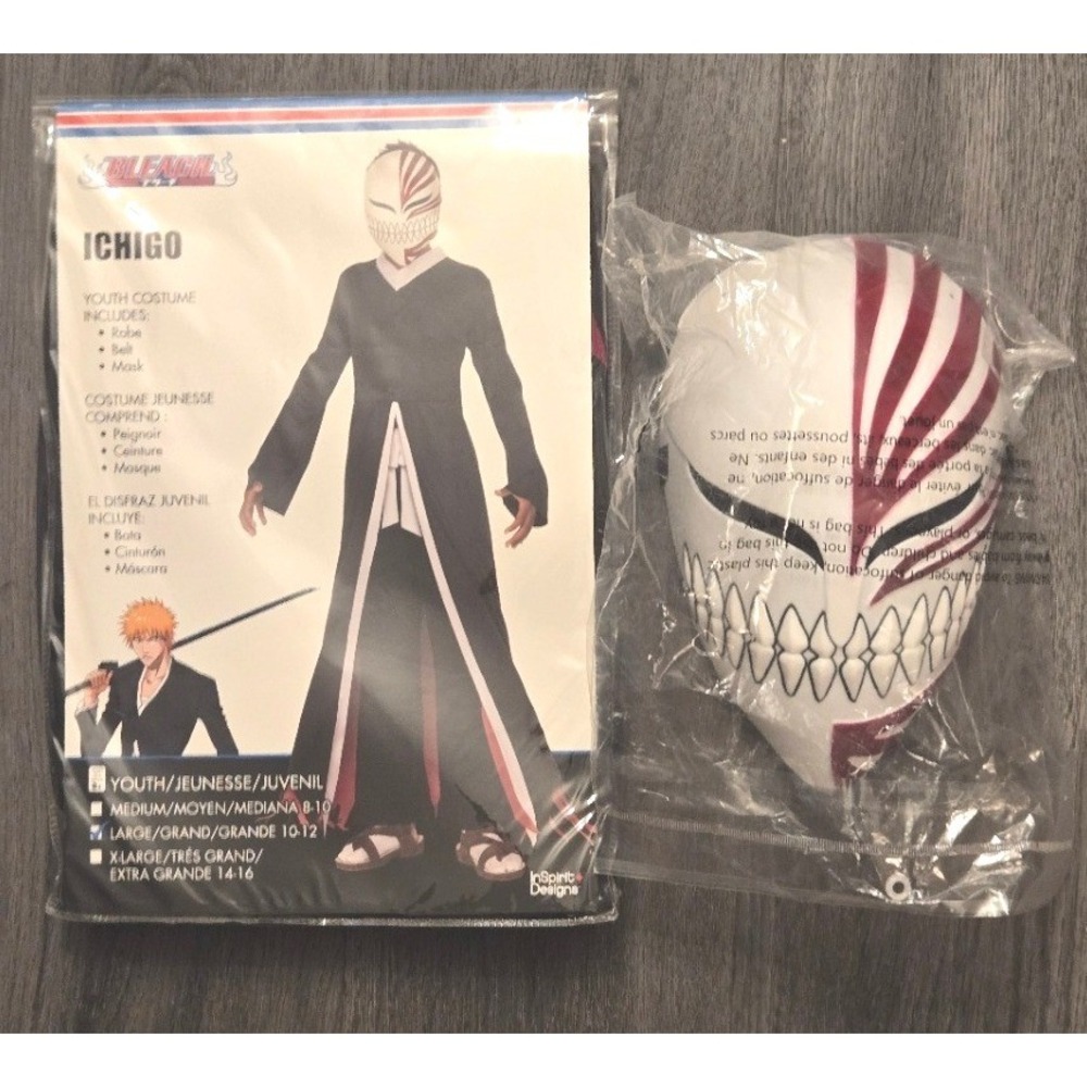 Bleach Ichigo Kurosaki Hollow Mask Youth Costume Set Size Large 10-12 NEW